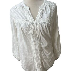 Sundance White Boho Peasant Blouse | Medium | Lace Trim Prairie Cottagecore Top
